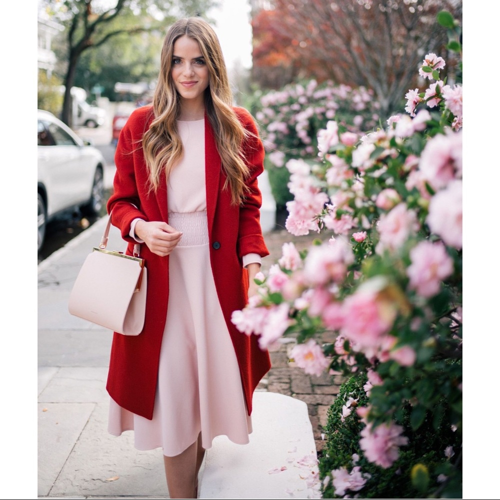 Maje Rumbana blush pink Smocked crepe a line dress - Picture 11 of 13